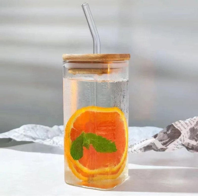 Kamvy Mason Jars with Glass Straws and Airtight Wooden Lids Pack of 1 350ml Drinking Glass Cups Reusable Travel Tumbler for Juice Iced Tea Smoothie BeerCold Coffee - Image 2