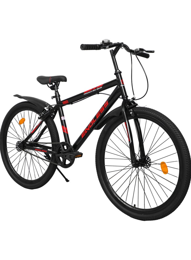 ENDLESS  High Carbon Steel Mountain Bike|18 Inch Frame Size | 26 Inch Wheel Size | Single Speed| Dual Disc Brakes | Bike For Men & Women | Black Red Color - Image 1
