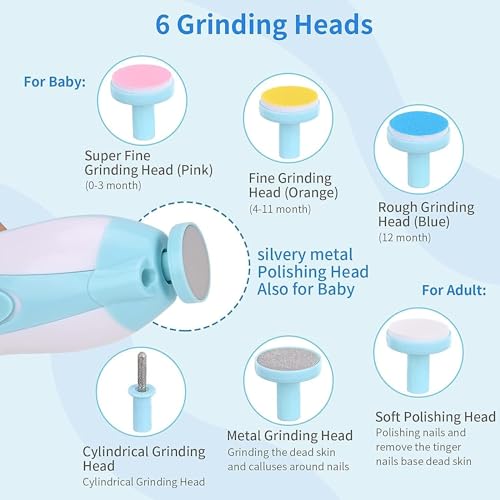 VIHLANATH Baby Nail Trimmer New Born With Lights, Electric Baby Nail Cutter 0-6 Months With Multiple Filer Heads Adjustment With Light And 6 Grinding Pads Multi Color (Luxuary Version), 1 Count - Image 5