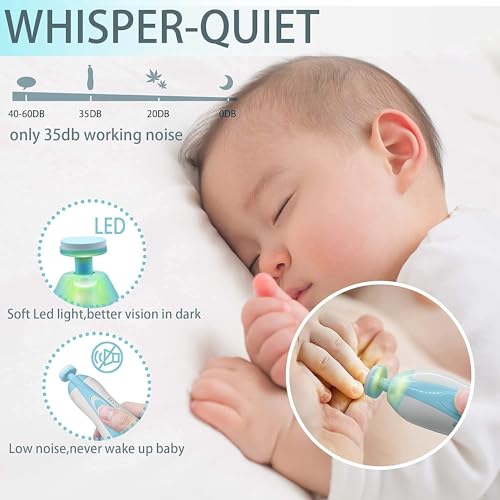 VIHLANATH Baby Nail Trimmer New Born With Lights, Electric Baby Nail Cutter 0-6 Months With Multiple Filer Heads Adjustment With Light And 6 Grinding Pads Multi Color (Luxuary Version), 1 Count - Image 4