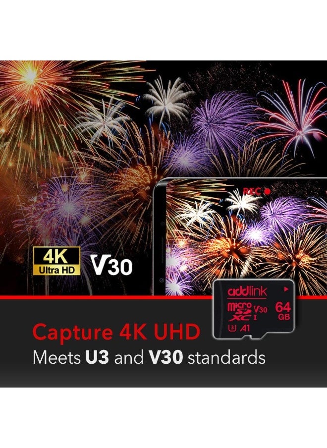 Superior Gaming MicroSDXC 64GB Memory Card with Adapter UHS-I, C10, U3, V30, A1, 4K Video, Up to 100MB/s, for Nintendo-Switch, Steam Deck, ROG Ally, Smartphones, Tablets