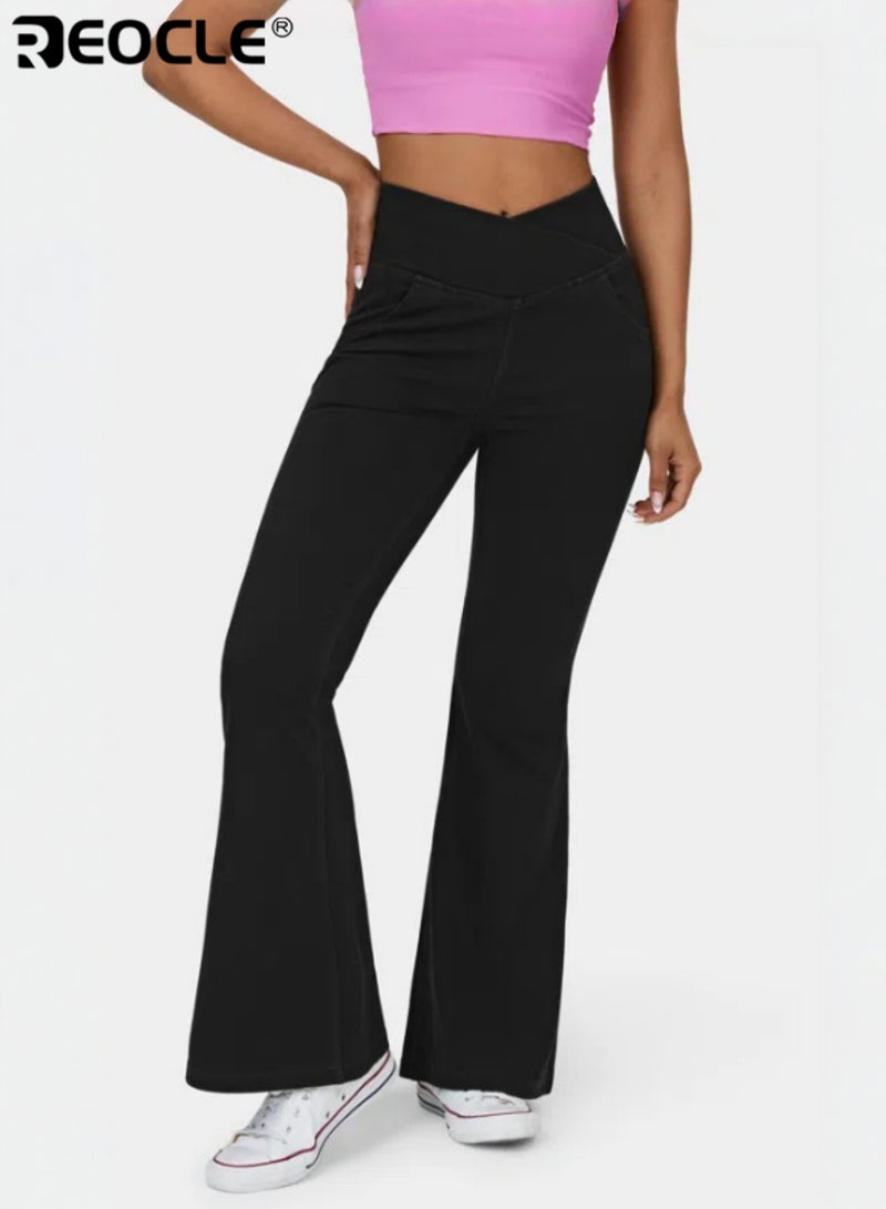 REOCLE Women's Bell Bottom Jeans High Waisted Stretchy Flare Jeans Pull On Tummy Control Flare Pants with Pockets Classic Denim Pants - Image 1