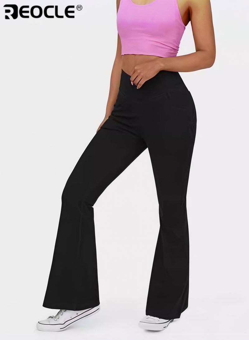 REOCLE Women's Bell Bottom Jeans High Waisted Stretchy Flare Jeans Pull On Tummy Control Flare Pants with Pockets Classic Denim Pants - Image 3