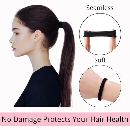LuSeren 120PCS Black Hair Ties for Thick Hair – Seamless No Damage Elastic Ponytail Holders, Black Hair Band,Bulk Nylon Hair Elastics for Women - Image 4