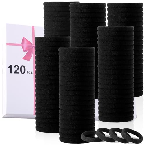 LuSeren 120PCS Black Hair Ties for Thick Hair – Seamless No Damage Elastic Ponytail Holders, Black Hair Band,Bulk Nylon Hair Elastics for Women - Image 1
