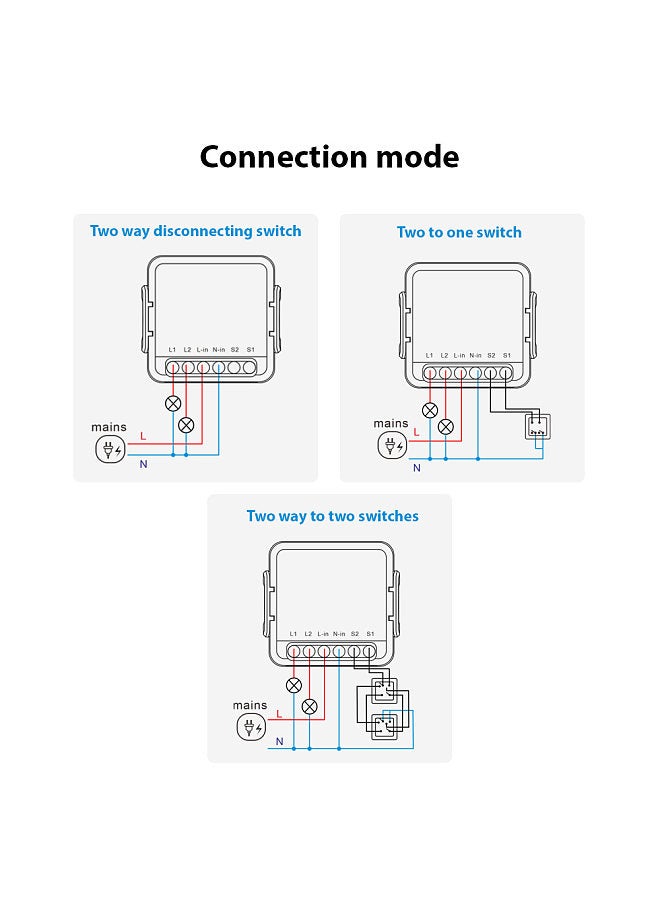 2-Way WiFi Switch Relay Module 16A Wireless On/Off Device Dual Control Light Switch Remote Control Tuya APP Device Sharing Voice Control Smart Circuit Breaker
