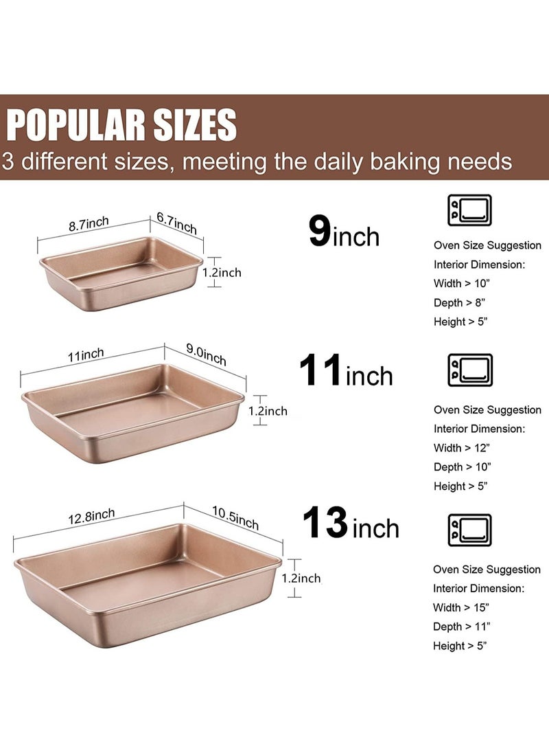 Rectangular Deep Baking Pan Set, 3 Pack Aluminum Cake Pans, Oven Pans, Cake Molds, Non Stick Baking Pans, Oven Food Safe Non Stick Coating