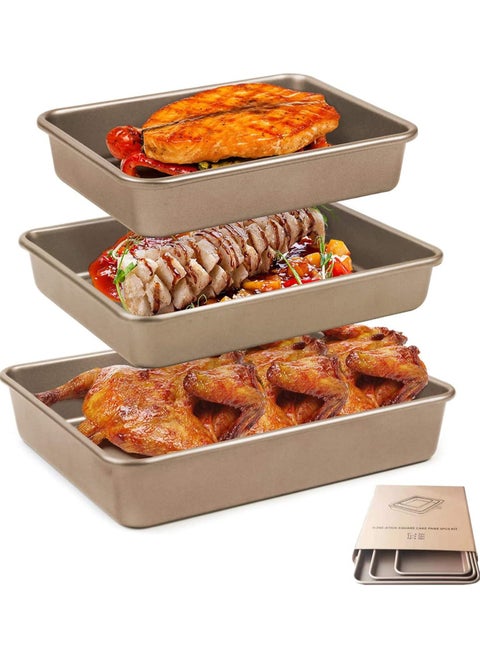 Rectangular Deep Baking Pan Set, 3 Pack Aluminum Cake Pans, Oven Pans, Cake Molds, Non Stick Baking Pans, Oven Food Safe Non Stick Coating