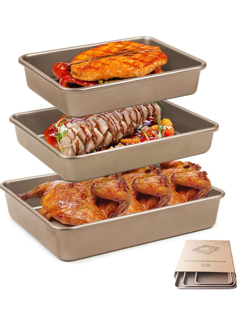 Rectangular Deep Baking Pan Set, 3 Pack Aluminum Cake Pans, Oven Pans, Cake Molds, Non Stick Baking Pans, Oven Food Safe Non Stick Coating