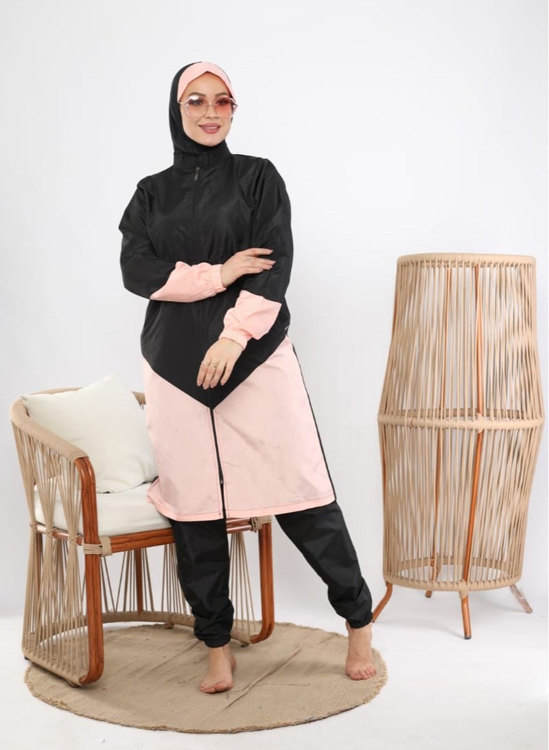 3 piece waterproof swimming suit for women with hijab-islamic swimsuit for women cover up-swimwear for muslim women-modest swimming suit for women-islamic burkini hijab .  - Image 2