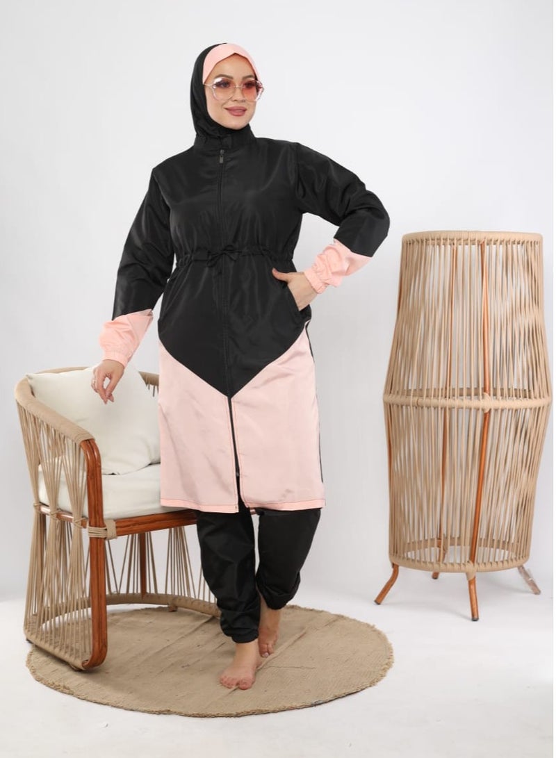 3 piece waterproof swimming suit for women with hijab-islamic swimsuit for women cover up-swimwear for muslim women-modest swimming suit for women-islamic burkini hijab .  - Image 1