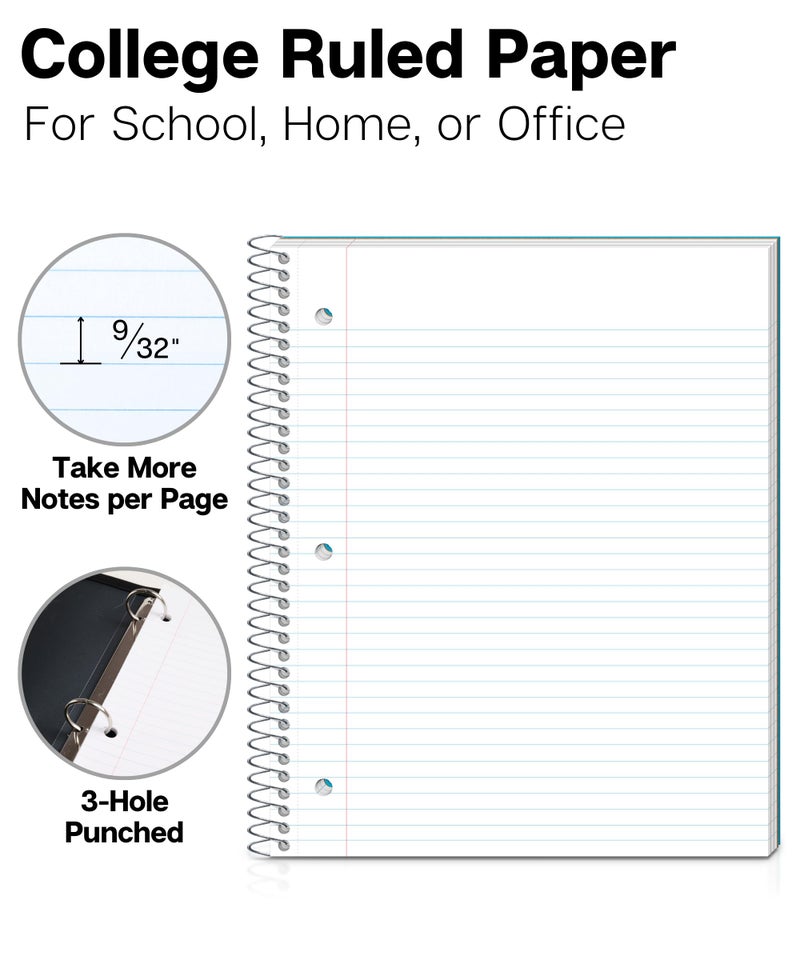 Dunwell 3 Subject Notebook College Ruled (Blue), 150 Sheets (300 Pages), Spiral Notebook 8.5 x 11, Plastic Cover, 3 Pocket Divider Folders, 3-Hole Punched Perforated Paper - Image 2