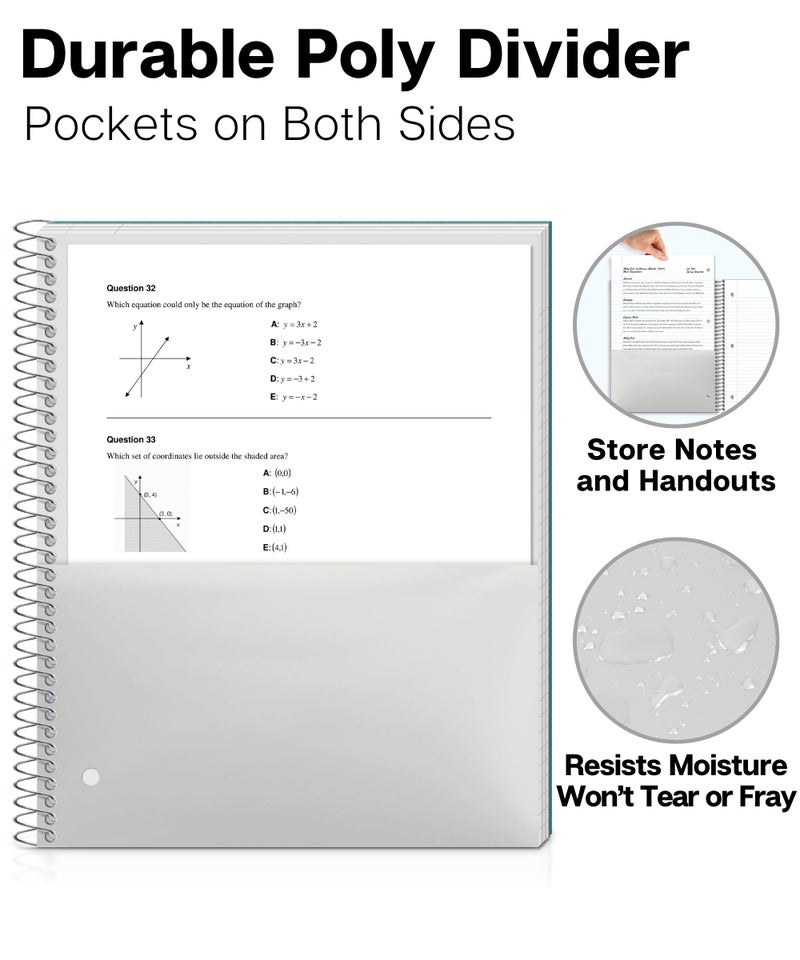 Dunwell 3 Subject Notebook College Ruled (Blue), 150 Sheets (300 Pages), Spiral Notebook 8.5 x 11, Plastic Cover, 3 Pocket Divider Folders, 3-Hole Punched Perforated Paper - Image 5