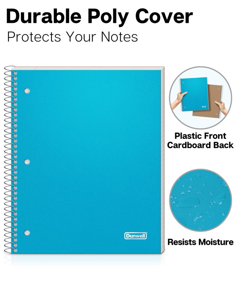 Dunwell 3 Subject Notebook College Ruled (Blue), 150 Sheets (300 Pages), Spiral Notebook 8.5 x 11, Plastic Cover, 3 Pocket Divider Folders, 3-Hole Punched Perforated Paper - Image 3