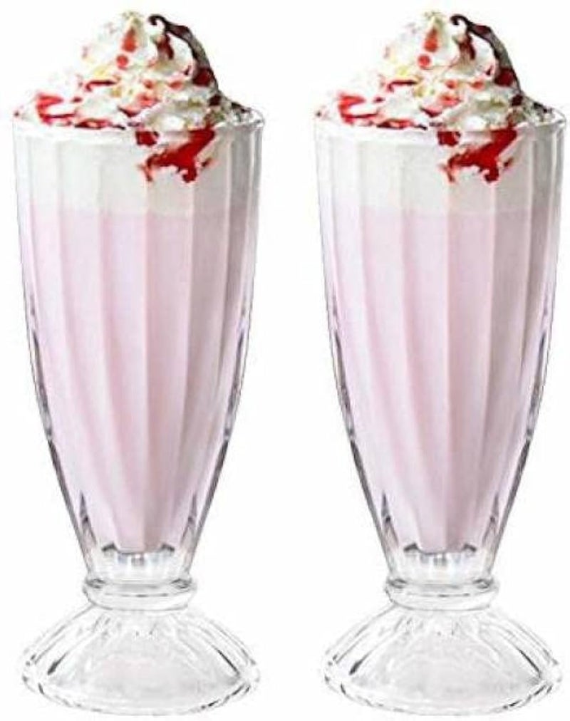 YZM YZM Jinelza 360ml Faluda Milkshake Glass Fountain Classic Glass for Ice Cream Coco Cocktail Desert Decoration American Diner Style Fountain Long Tall Smoothie Fruit Juice GlassSAT of 6  - Image 1