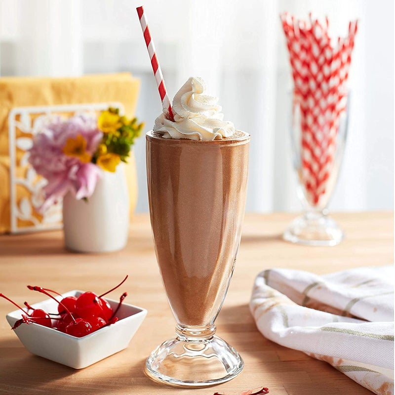 YZM YZM Jinelza 360ml Faluda Milkshake Glass Fountain Classic Glass for Ice Cream Coco Cocktail Desert Decoration American Diner Style Fountain Long Tall Smoothie Fruit Juice GlassSAT of 6  - Image 2