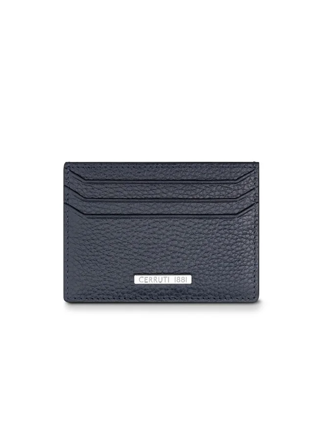 CERRUTI 1881 Cannes Navy Minimalist Genuine Leather Card Case For Men With 3 Card Slots 105 MM- CEPU06857M-BLU