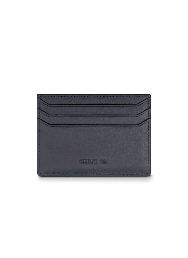 CERRUTI 1881 Cannes Navy Minimalist Genuine Leather Card Case For Men With 3 Card Slots 105 MM- CEPU06857M-BLU