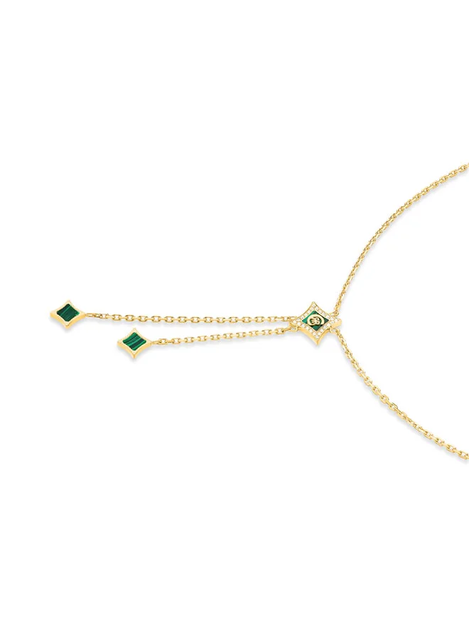 CERRUTI 1881 Silvia Gold-Plated Y-Design with Diamond Shaped Malachite Pendants Necklace for Women