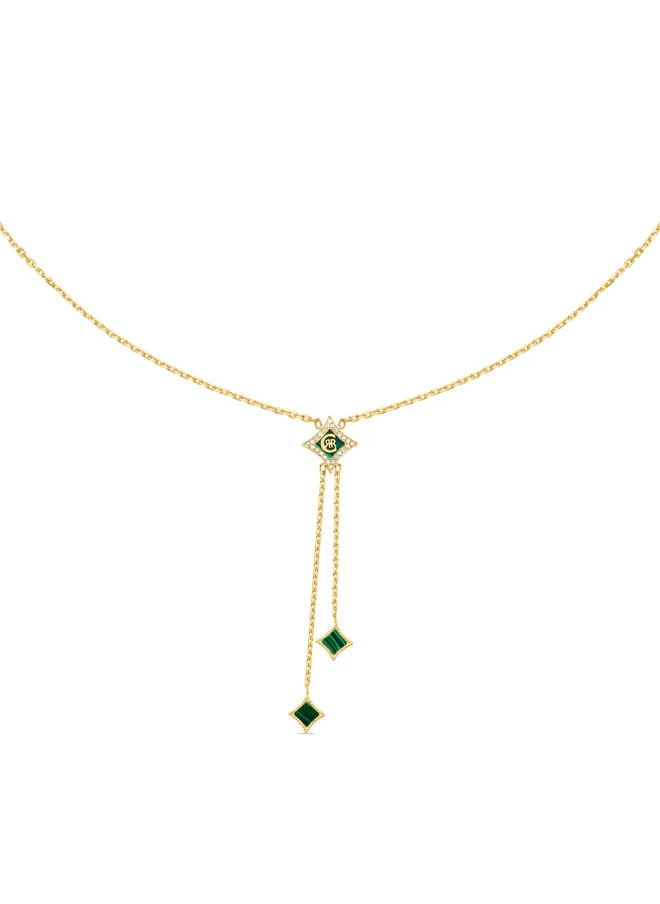 CERRUTI 1881 Silvia Gold-Plated Y-Design with Diamond Shaped Malachite Pendants Necklace for Women