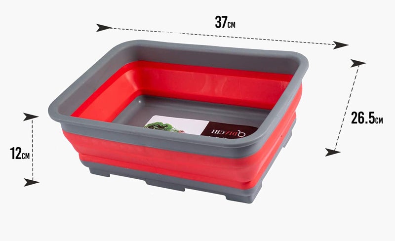 Generic DIVCHI Folding Washbasin Collapsible Washing Up Bowl Retractable Portable Thickened Travel Washbasin Wash Foam Foot Travel Outdoor Car Laundry Washing Basin (Red/Grey)  - Image 2