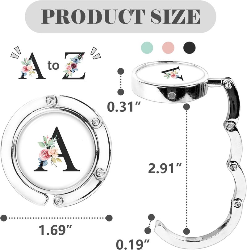 Iqimott 3pcs Personalized Initial Foldable Purse Hook for Table - Flower Letter Folding Handbag Hanger, Portable Magnet Table Holder, Collection Desk Hooks for Women Bag (Black-A) - Image 2