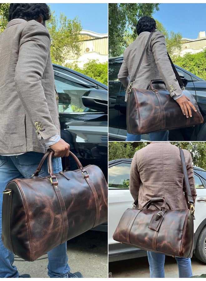 Rustic Town RUSTIC TOWN Leather Travel Duffle Bag For Men Women - Leather Duffel Bags (Dark Brown)  - Image 5