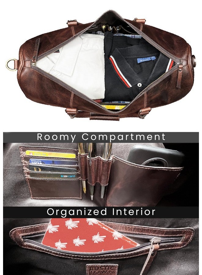 Rustic Town RUSTIC TOWN Leather Travel Duffle Bag For Men Women - Leather Duffel Bags (Dark Brown)  - Image 3