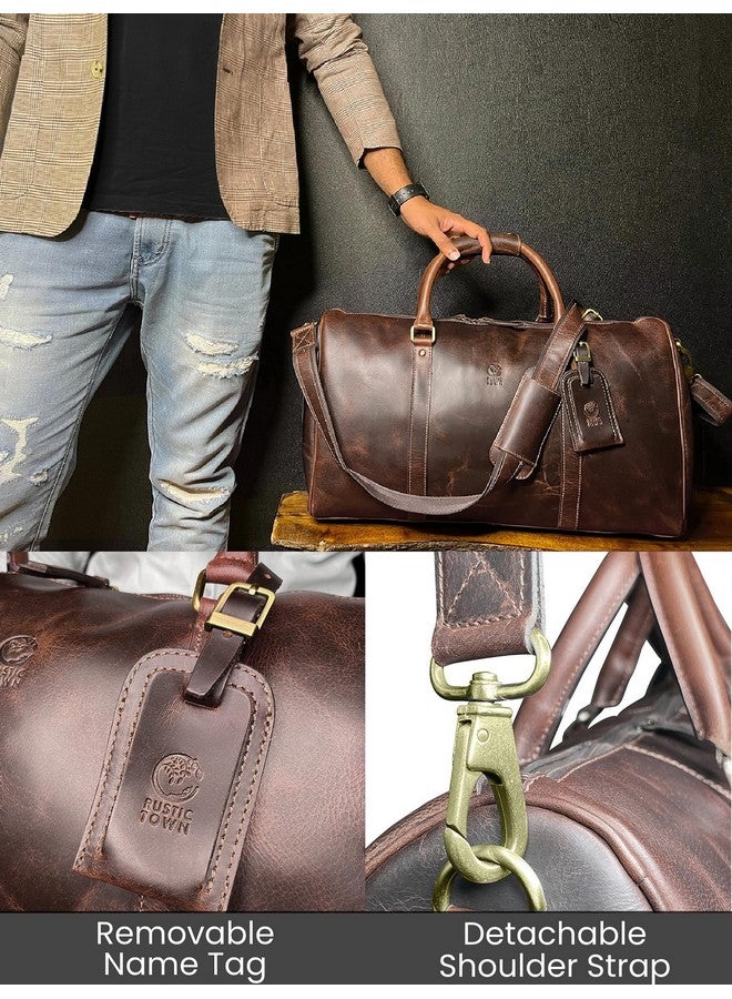 Rustic Town RUSTIC TOWN Leather Travel Duffle Bag For Men Women - Leather Duffel Bags (Dark Brown)  - Image 4