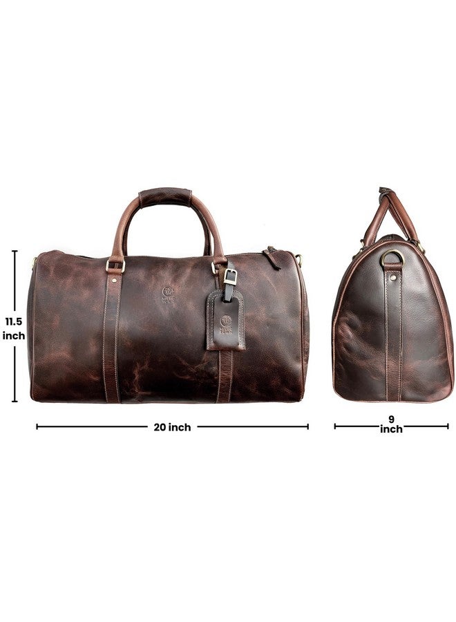 Rustic Town RUSTIC TOWN Leather Travel Duffle Bag For Men Women - Leather Duffel Bags (Dark Brown)  - Image 2