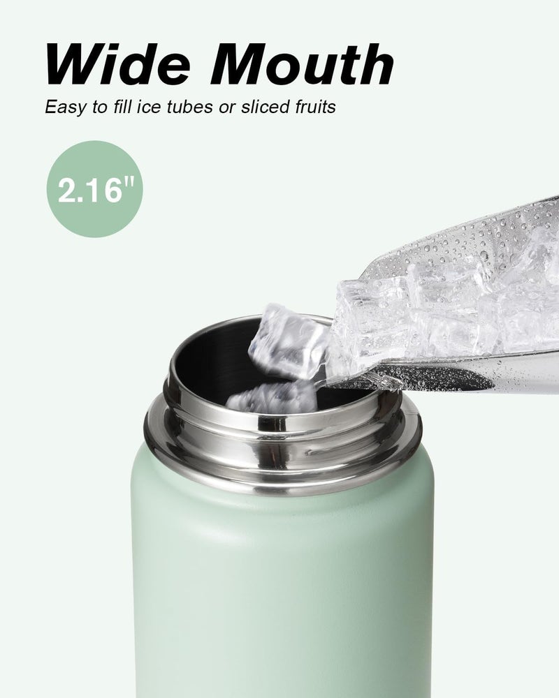 Coolflask Water Bottle 750ml Insulated with Straw, Stainless Steel Metal 3 Lids Water Flask Wide Mouth for Sports or Office, Non-BPA Keep Cold Up to 48 Hrs or Hot Up to 24 Hrs, Grey Green - Image 4