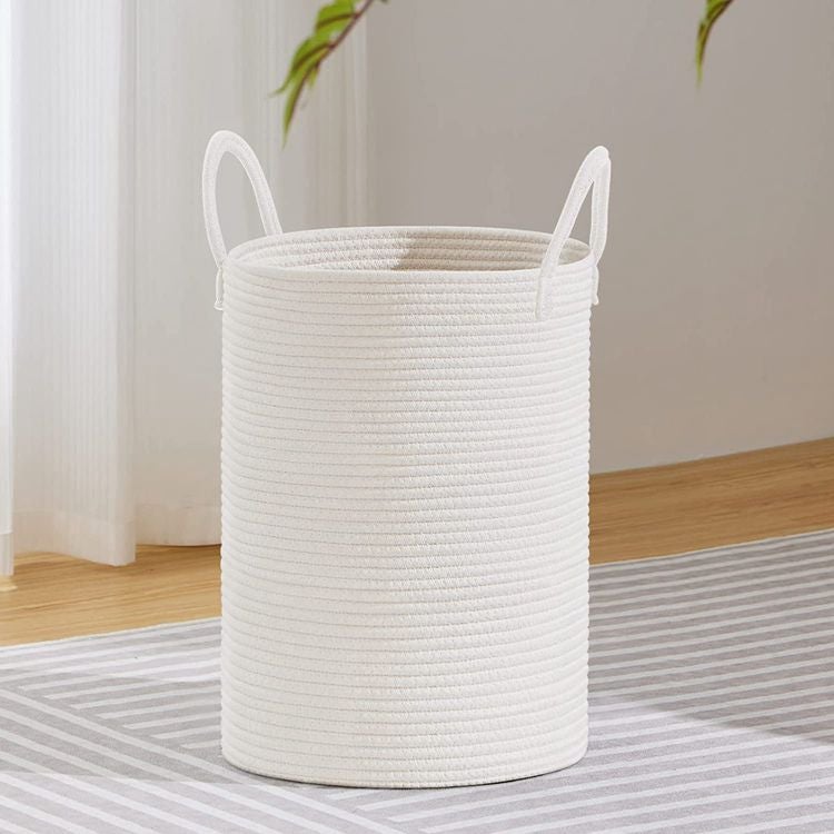 Folding Dirty Laundry Basket Storage Basket Laundry Hamper Large Woven Cotton Rope Storage Basket With Handle Blanket Household Miscellaneous Basket - Image 5