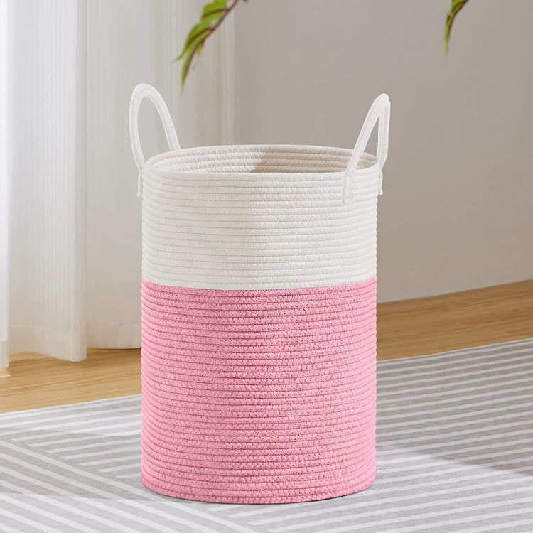 Folding Dirty Laundry Basket Storage Basket Laundry Hamper Large Woven Cotton Rope Storage Basket With Handle Blanket Household Miscellaneous Basket - Image 3