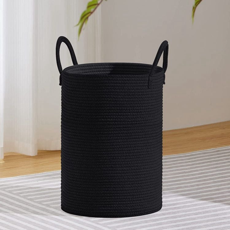 Folding Dirty Laundry Basket Storage Basket Laundry Hamper Large Woven Cotton Rope Storage Basket With Handle Blanket Household Miscellaneous Basket - Image 4