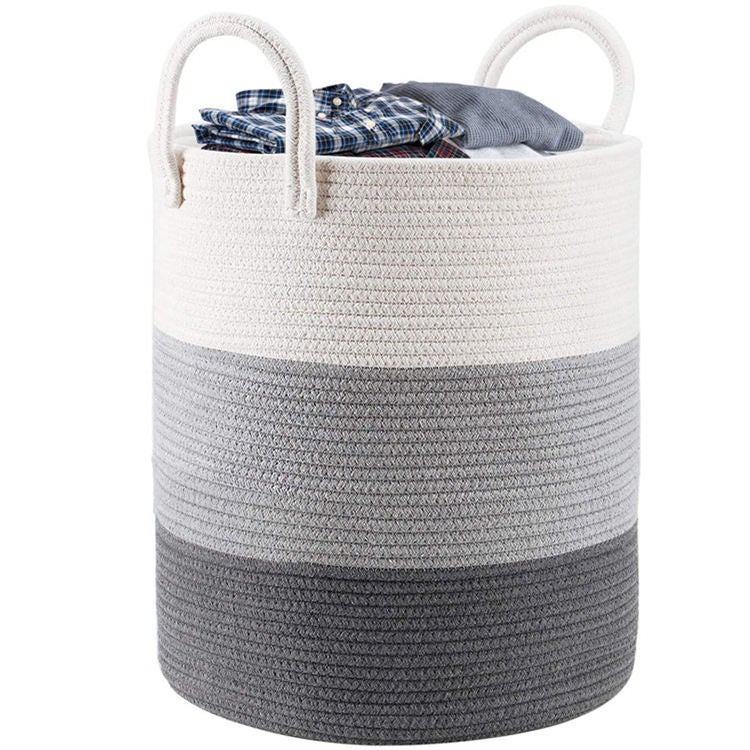 Folding Dirty Laundry Basket Storage Basket Laundry Hamper Large Woven Cotton Rope Storage Basket With Handle Blanket Household Miscellaneous Basket - Image 1