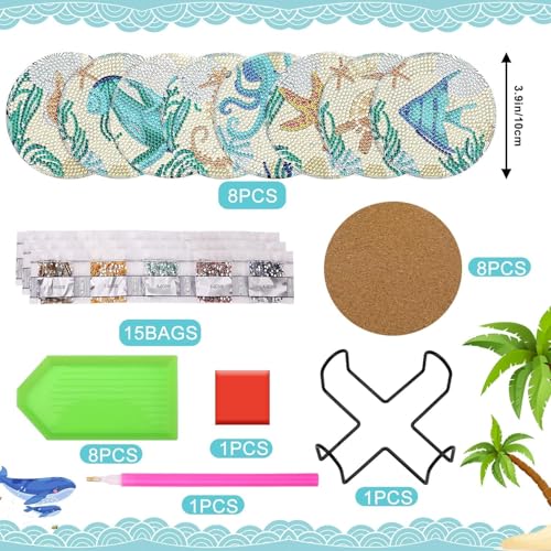 DIAMOND CRAFTZ Diamond Art Painting Coaster Kit- 8Pcs DIY Crafts Kit with Holder, Tea,Coffee,Drink hot/Cold Coaster Set with 8 Coaster for Kitchen/Dining Table/Office/Restaurant. - Image 5