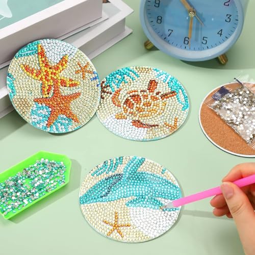 DIAMOND CRAFTZ Diamond Art Painting Coaster Kit- 8Pcs DIY Crafts Kit with Holder, Tea,Coffee,Drink hot/Cold Coaster Set with 8 Coaster for Kitchen/Dining Table/Office/Restaurant. - Image 2