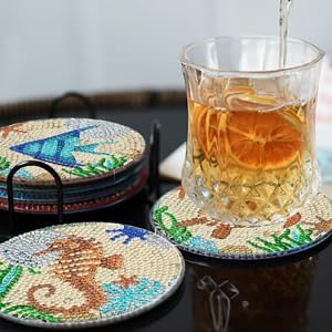 DIAMOND CRAFTZ Diamond Art Painting Coaster Kit- 8Pcs DIY Crafts Kit with Holder, Tea,Coffee,Drink hot/Cold Coaster Set with 8 Coaster for Kitchen/Dining Table/Office/Restaurant. - Image 4
