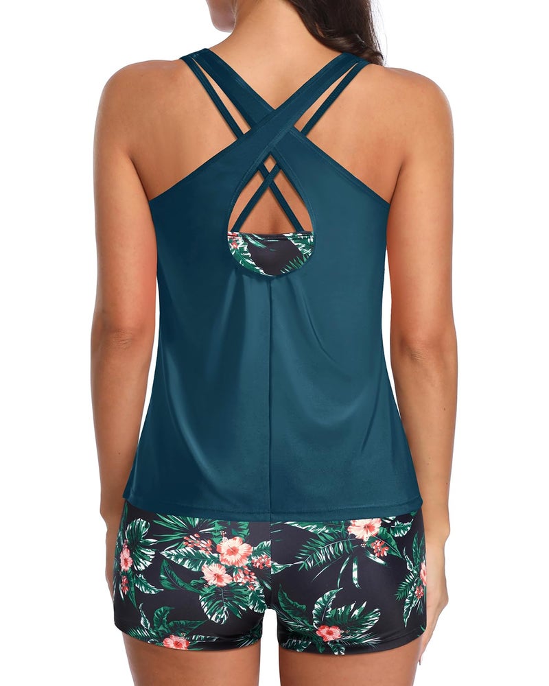 Holipick Green and Flower Plus Size Swimsuits for Women - 3 Piece Tankini Tummy Control Bathing Suits with Boy Shorts Tank Top with Sports Bra 2025 20w - Image 2