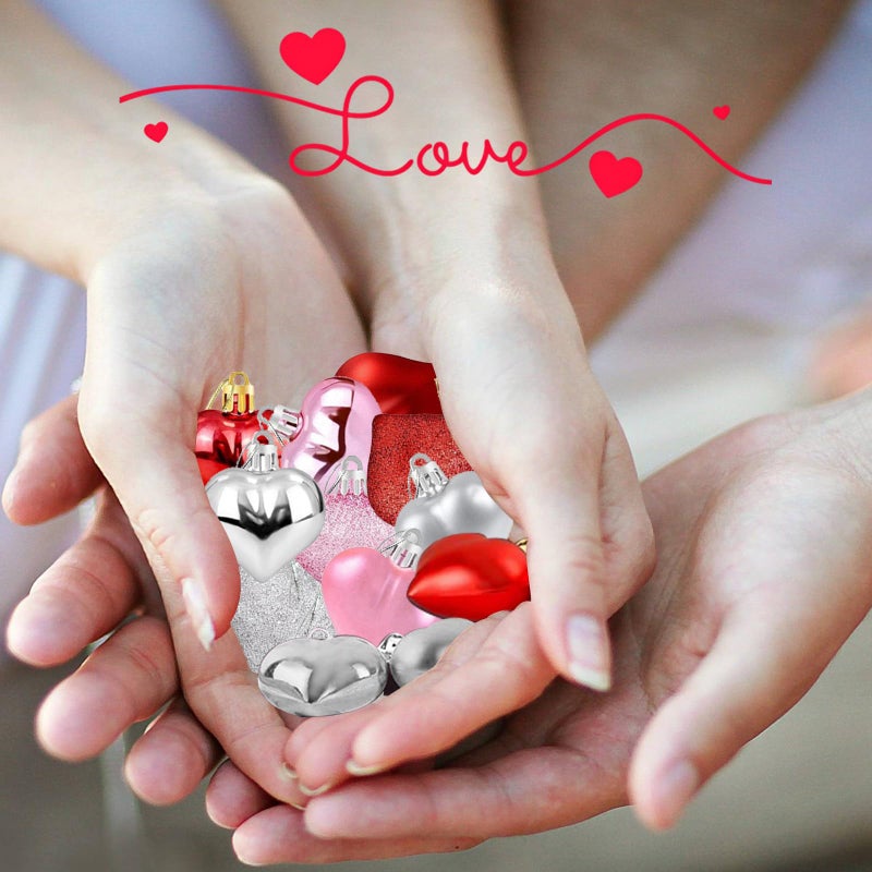 TEMOGU 36Pcs Valentine's Day Heart Hanging Ornaments for Tree Decorations, Galentines Day Decorations Heart Shaped Baubles for Home Party Wedding Decor (Rose Red,Pink,Silver,Glitter - Image 5