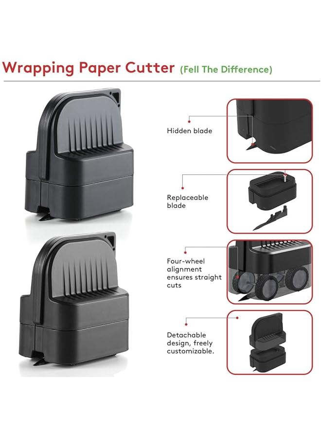 erorex Wrapping Paper Cutter With Wheels Gift Wrap Cutter Straight Line Gift Wrap Cutter For Birthday And Christmas Gift Wrapping Paper Roll Cutter Tool Black For Various Roles And Papers 2Pcs Black - Image 4