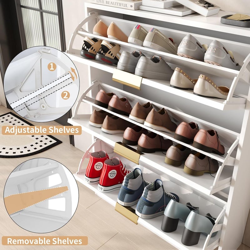 VOWNER Multifunctional Shoe Rack and Coat Rack, Coat Stand with Shoe Storage Cabinet, Shoe Cabinet with 3 Flip Drawers, Hall Tree Entryway Organizer with 6 Hooks & Hanging Bar - Image 4