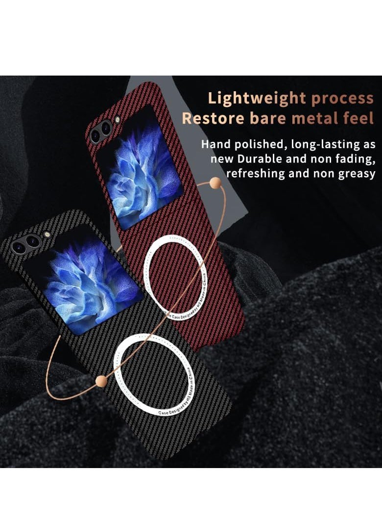 Aookay - Case For Samsung Galaxy Z Flip 5 Case Compatible With MagSafe Charger, Carbon Fiber Pattern Slim Shockproof Anti Drop Case. No Front Screen Protector - Image 1