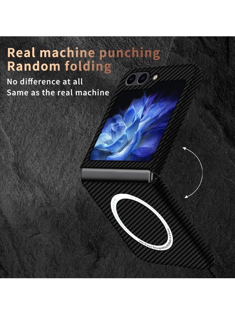 Aookay - Case For Samsung Galaxy Z Flip 5 Case Compatible With MagSafe Charger, Carbon Fiber Pattern Slim Shockproof Anti Drop Case. No Front Screen Protector - Image 1