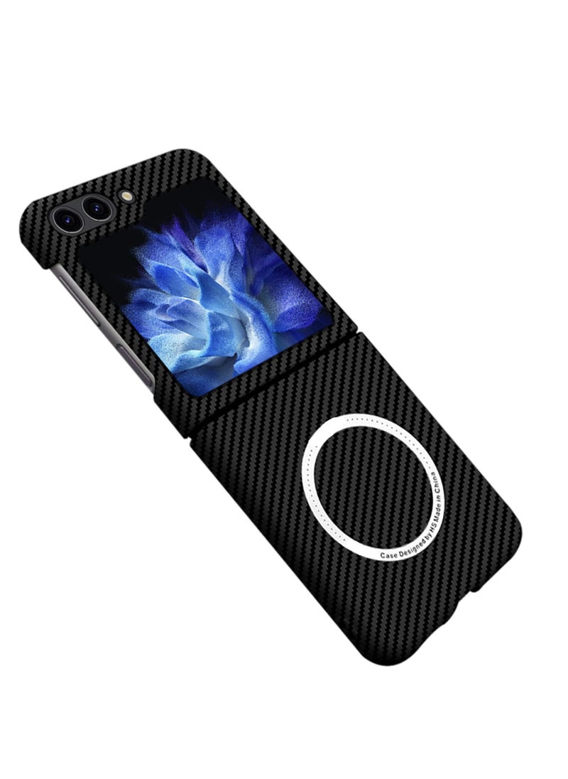 Aookay - Case For Samsung Galaxy Z Flip 5 Case Compatible With MagSafe Charger, Carbon Fiber Pattern Slim Shockproof Anti Drop Case. No Front Screen Protector - Image 1