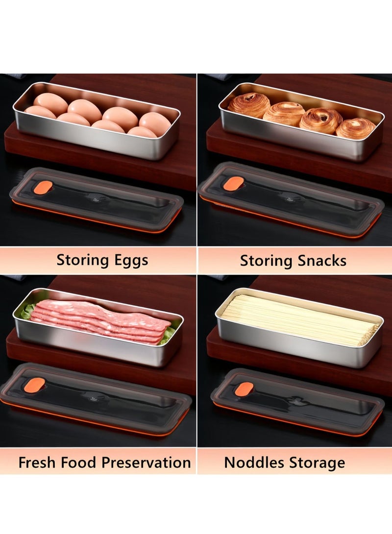 Excefore Container for Refrigerator,2PCS Storage Containers with Lids Airtight,304 Stainless Steel Airtight Meat Storage Containers for Fridge, Long Kitchen Food Storage Container - Image 3