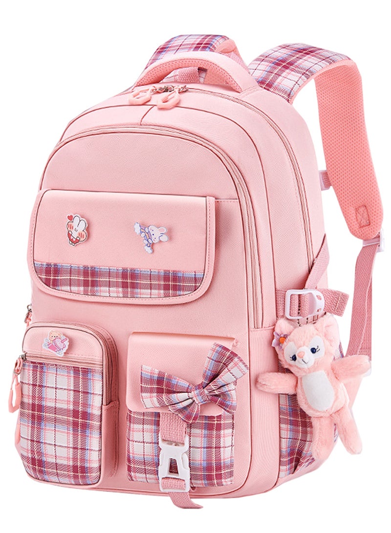 Qiccijoo Kids School Backpack for Boys and Girls Teens Elementary Backpack Large Toddler Bookbags Simple Modern Kindergarten Book Bag Lightweight Waterproof Cute Bag for Child（Pink） - Image 1