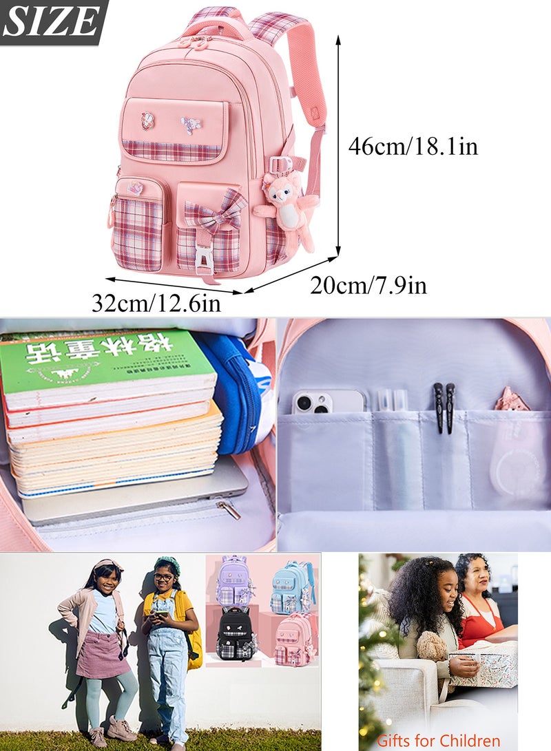 Qiccijoo Kids School Backpack for Boys and Girls Teens Elementary Backpack Large Toddler Bookbags Simple Modern Kindergarten Book Bag Lightweight Waterproof Cute Bag for Child（Pink） - Image 2