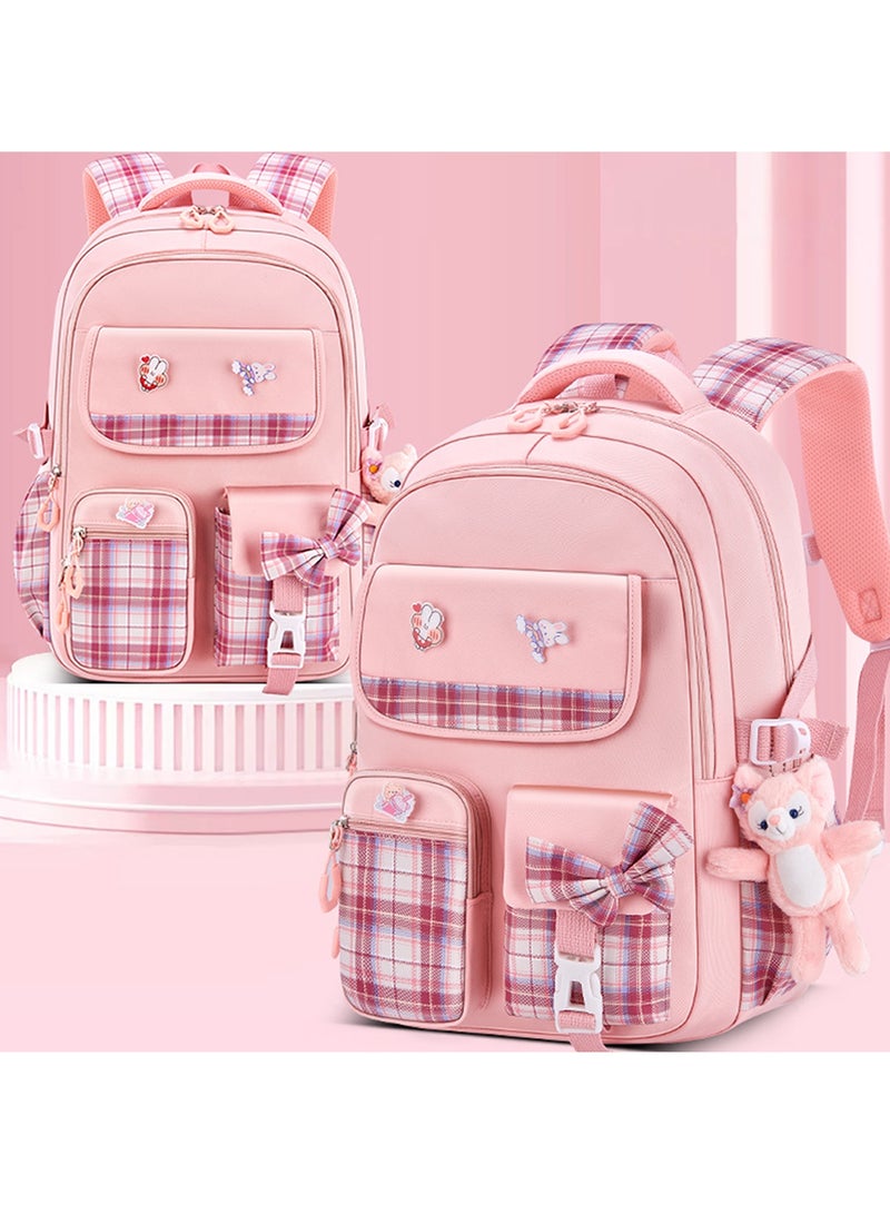 Qiccijoo Kids School Backpack for Boys and Girls Teens Elementary Backpack Large Toddler Bookbags Simple Modern Kindergarten Book Bag Lightweight Waterproof Cute Bag for Child（Pink） - Image 3