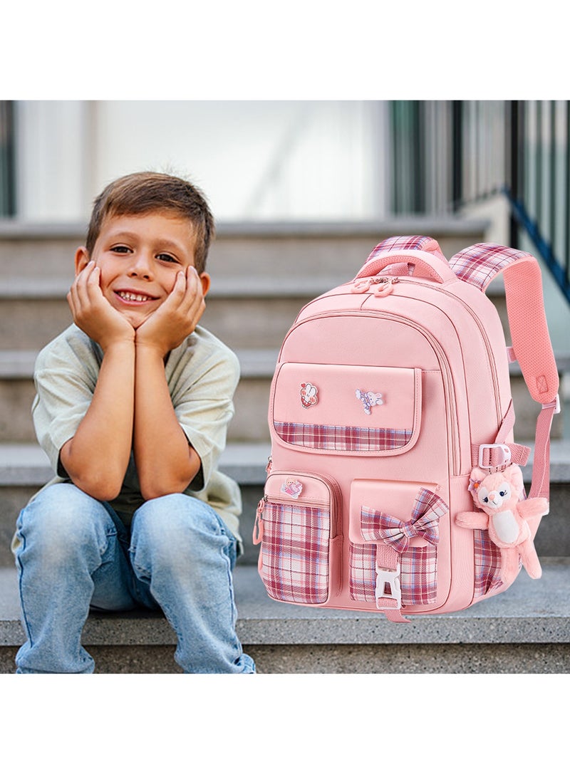 Qiccijoo Kids School Backpack for Boys and Girls Teens Elementary Backpack Large Toddler Bookbags Simple Modern Kindergarten Book Bag Lightweight Waterproof Cute Bag for Child（Pink） - Image 4
